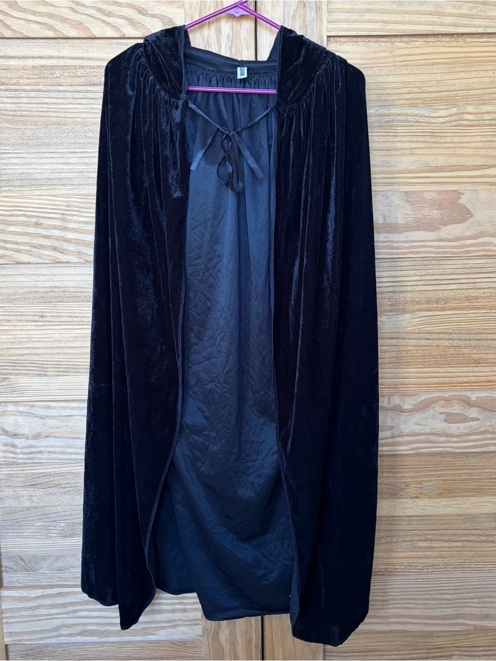 Black Velvet Hooded Costume Halloween Cloak Cape Adult Ribbon Tie Closure